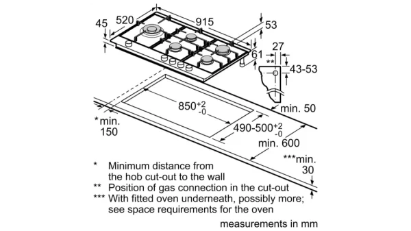 Bosch Series 6, Gas hob, 90 cm, Stainless Steel PCS9A5C90I - Image 5